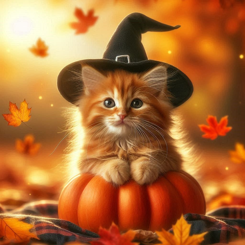 pumpkin witch cat