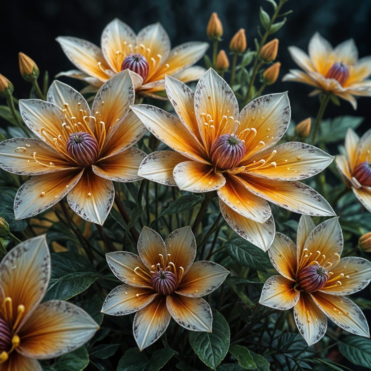 Ethereal Metal Flowers Bloom in Infinite Symbolic Compositio...