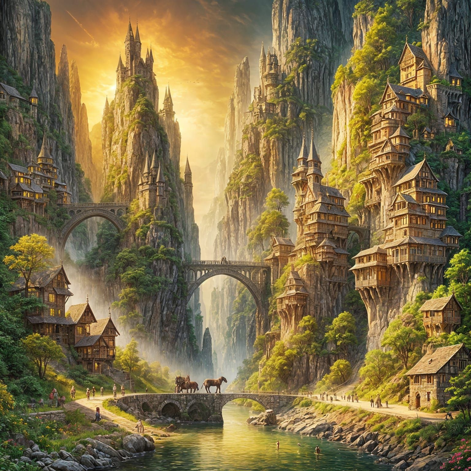 Colorful Gothic Valley with Stone Bridge