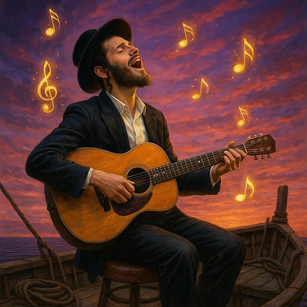 אברך מנגן על סירת דייגים