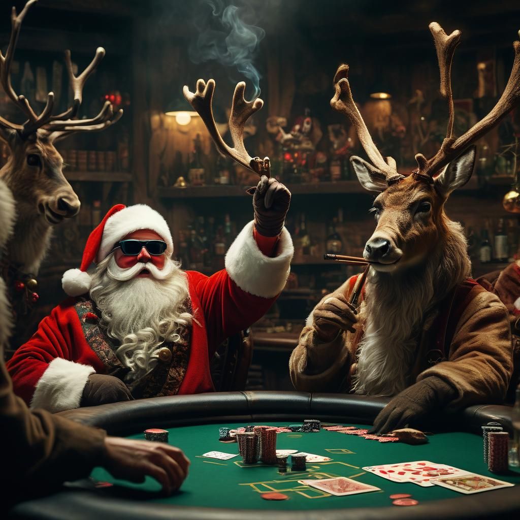 Santa's dark side Christmas Eve... Reindeer's gambling party - Tonight's delivery may be held up  by @Murray