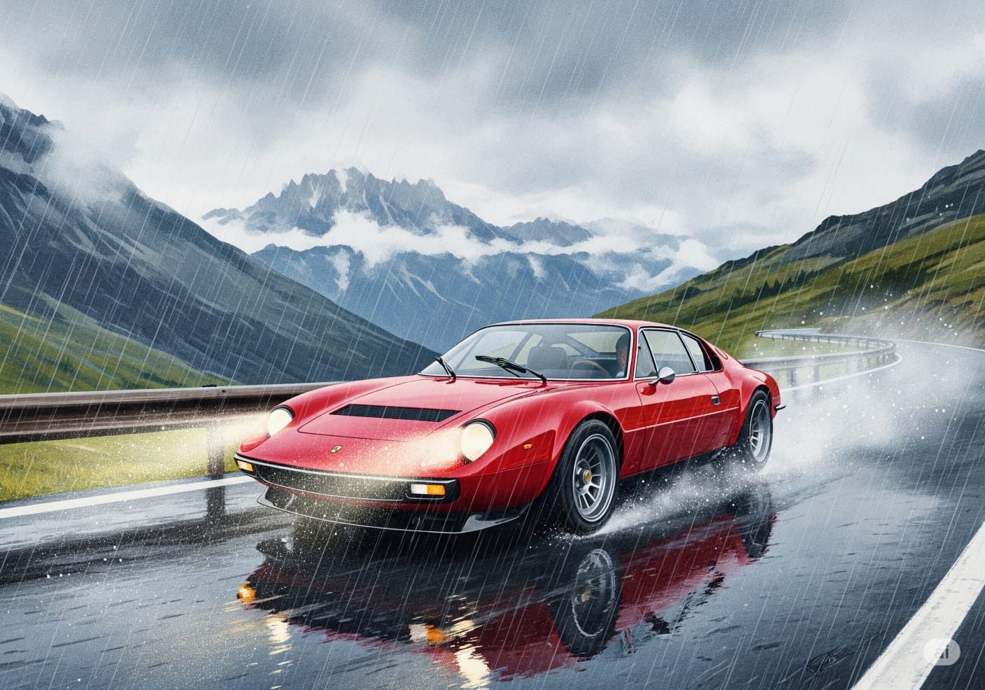 Italian Sports Car Touring in the Rain
