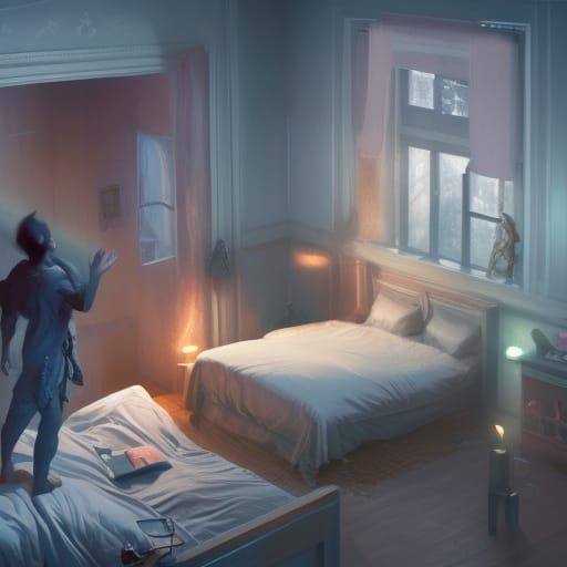 Moooooooom, my bed move again! AI Generated Artwork NightCafe Creator