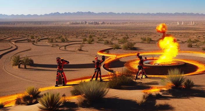 A billion humans in the desert lifting Olympic flames