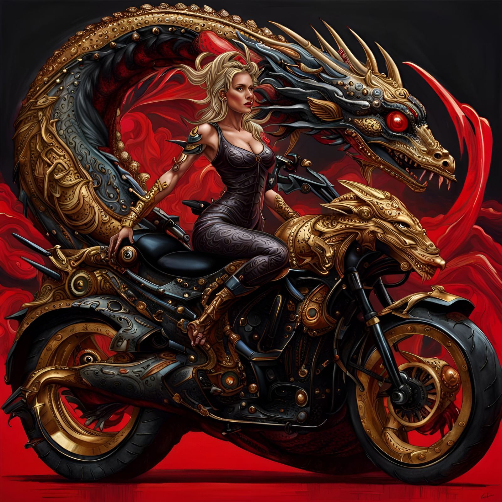 Biker Goddess Rides Dragon Motorcycle  by @Masterplayer