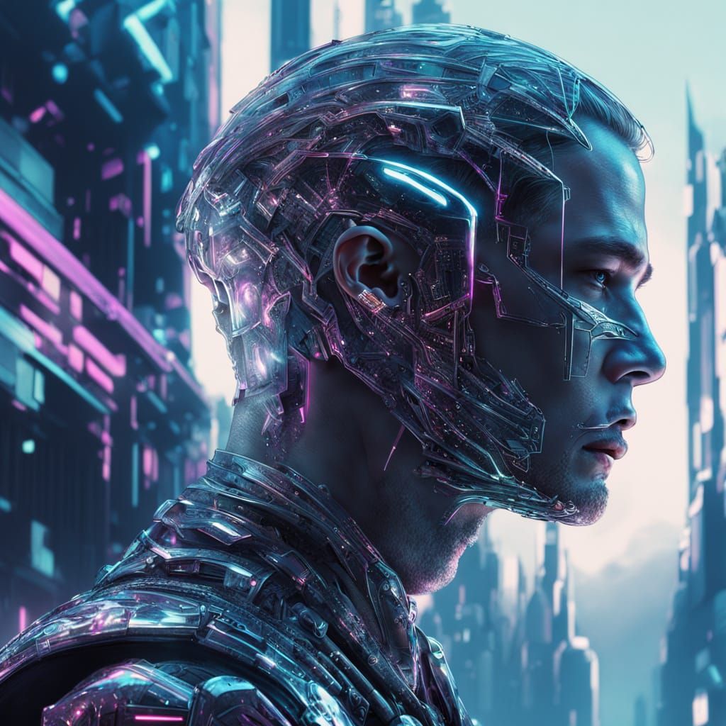 Cyberpunk Portrait of a Human Form Transformed into Crystal ...