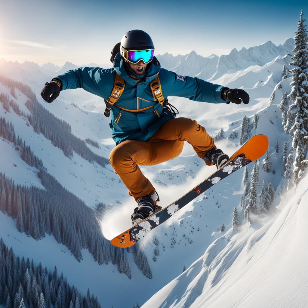 Snowboarding tricks champion in mid-air. detailed matte painting, deep ...