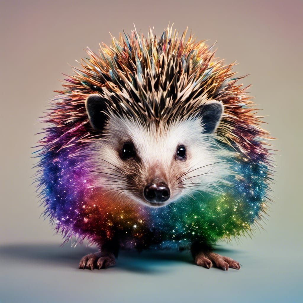 Glittery rainbow coloured hedgehog