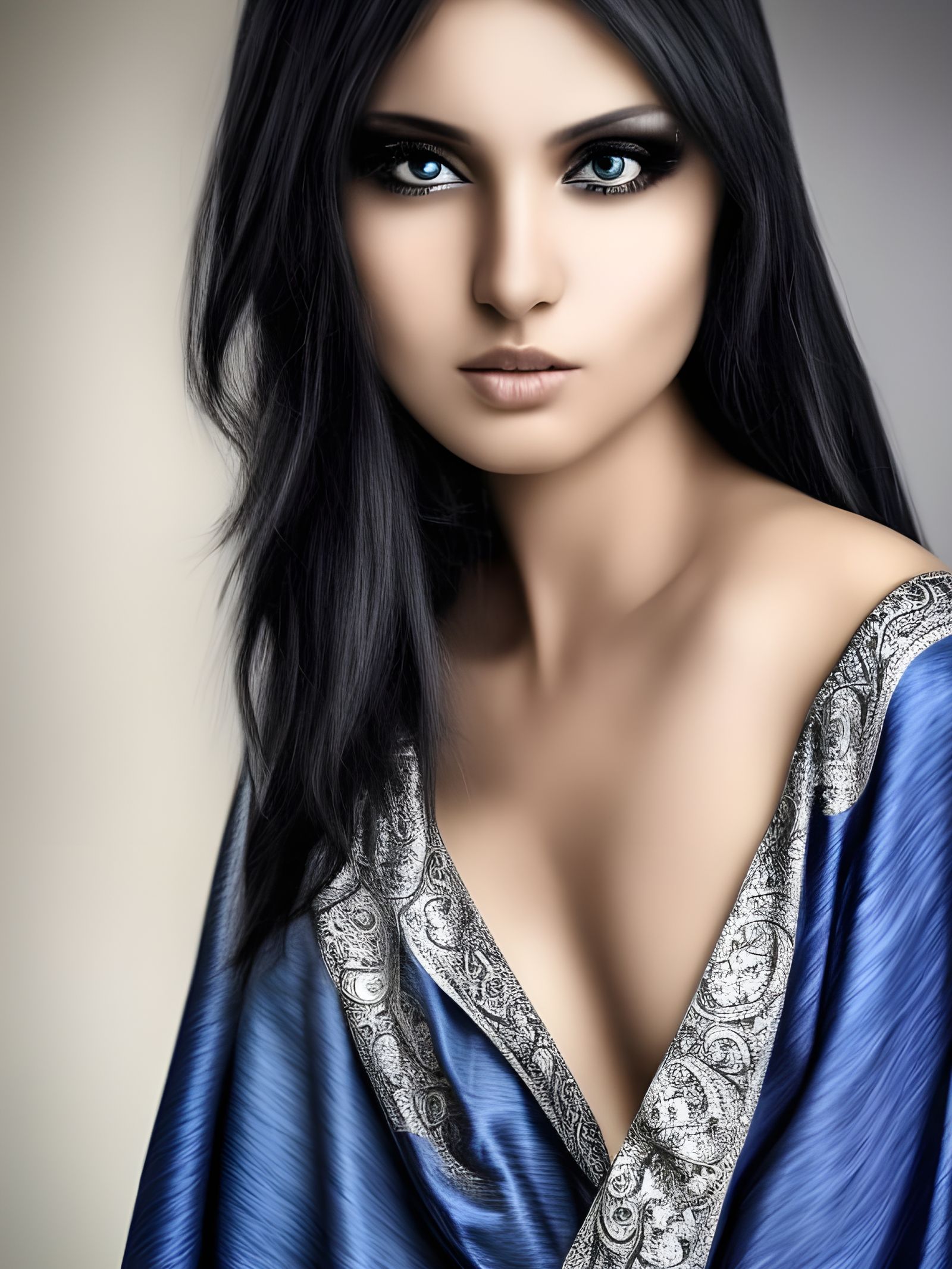 Elegant Woman with Flowing Hair in HDR
