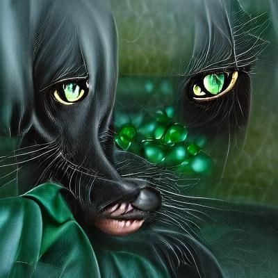 Black cat in the dark green eyes fantasy storybook illustrat...