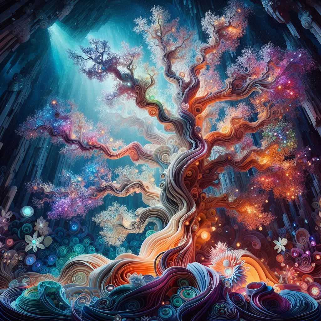 Surreal iridescent kirigami art