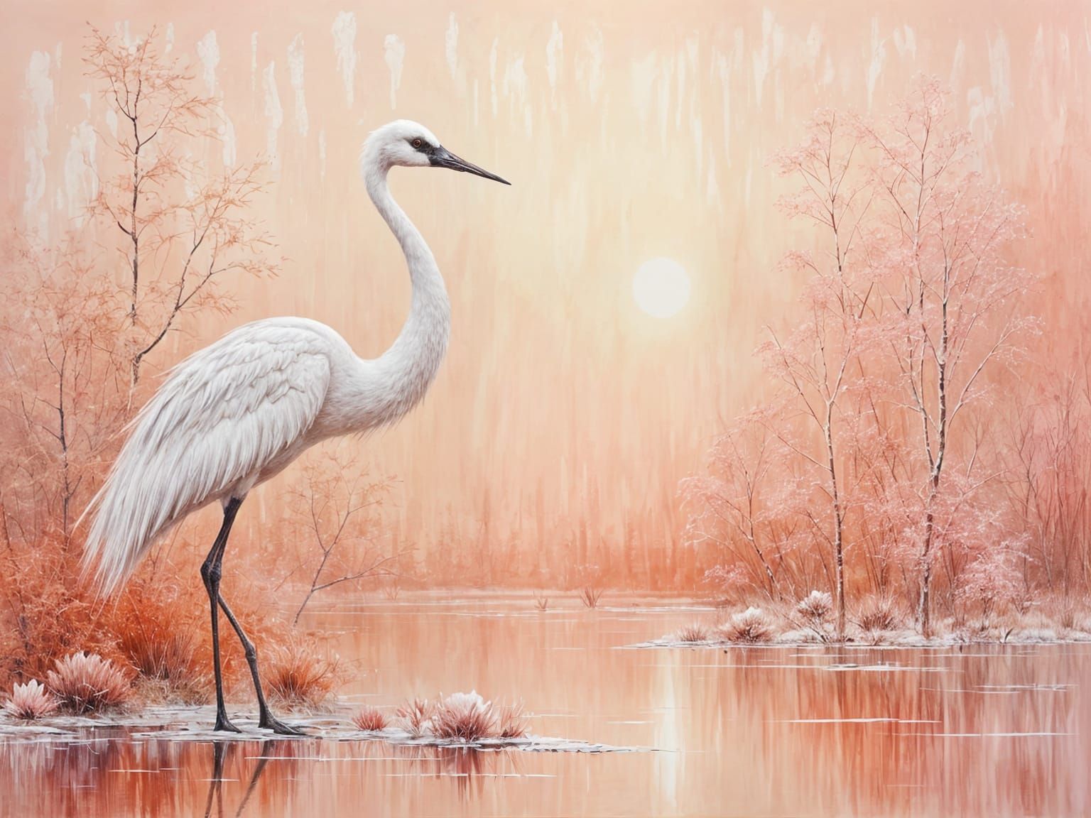 Thousand Year Snow Golden Lotus Crane
Oil brushes on canvas, medium-size pink paint strokes painted, ...  by @AutumnBear