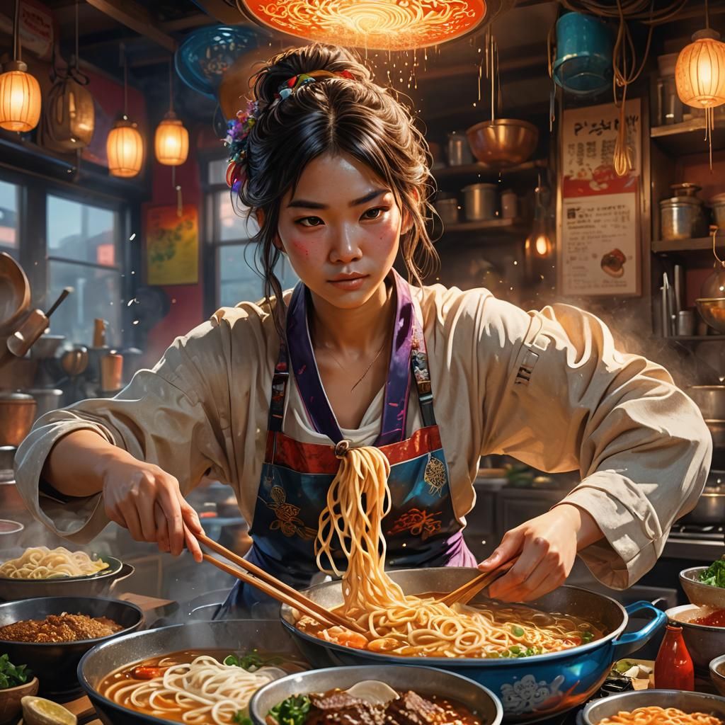 messy lady cooking ramen   by @Erich Sy