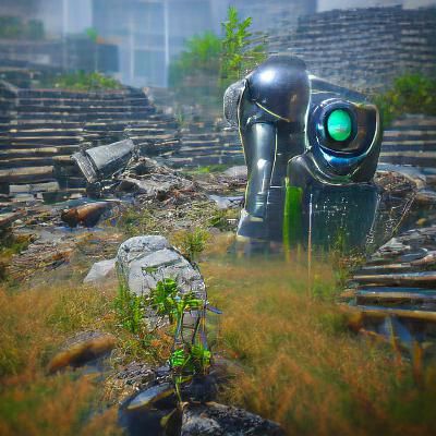 The robot looked upon the ruins left by the Nuclear war his ...