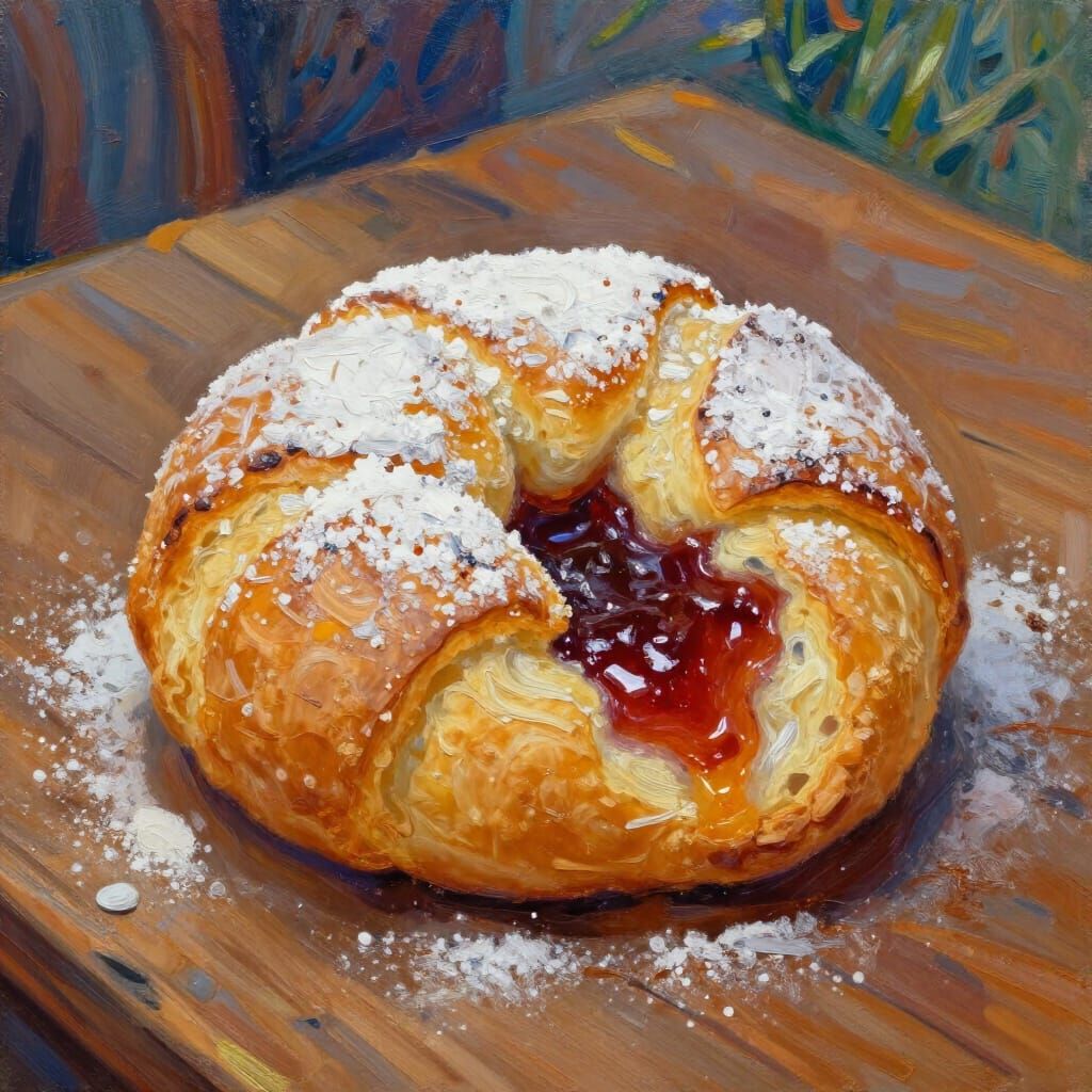 Sufganiyah Oil Painting on Rustic Table