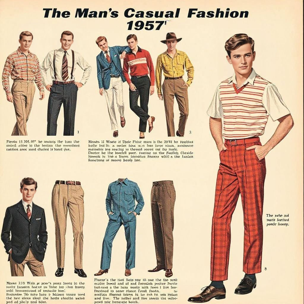 a vintage page of a 1950's "Man' s casual fashion" catalogue, male fashion  by @Arti-San