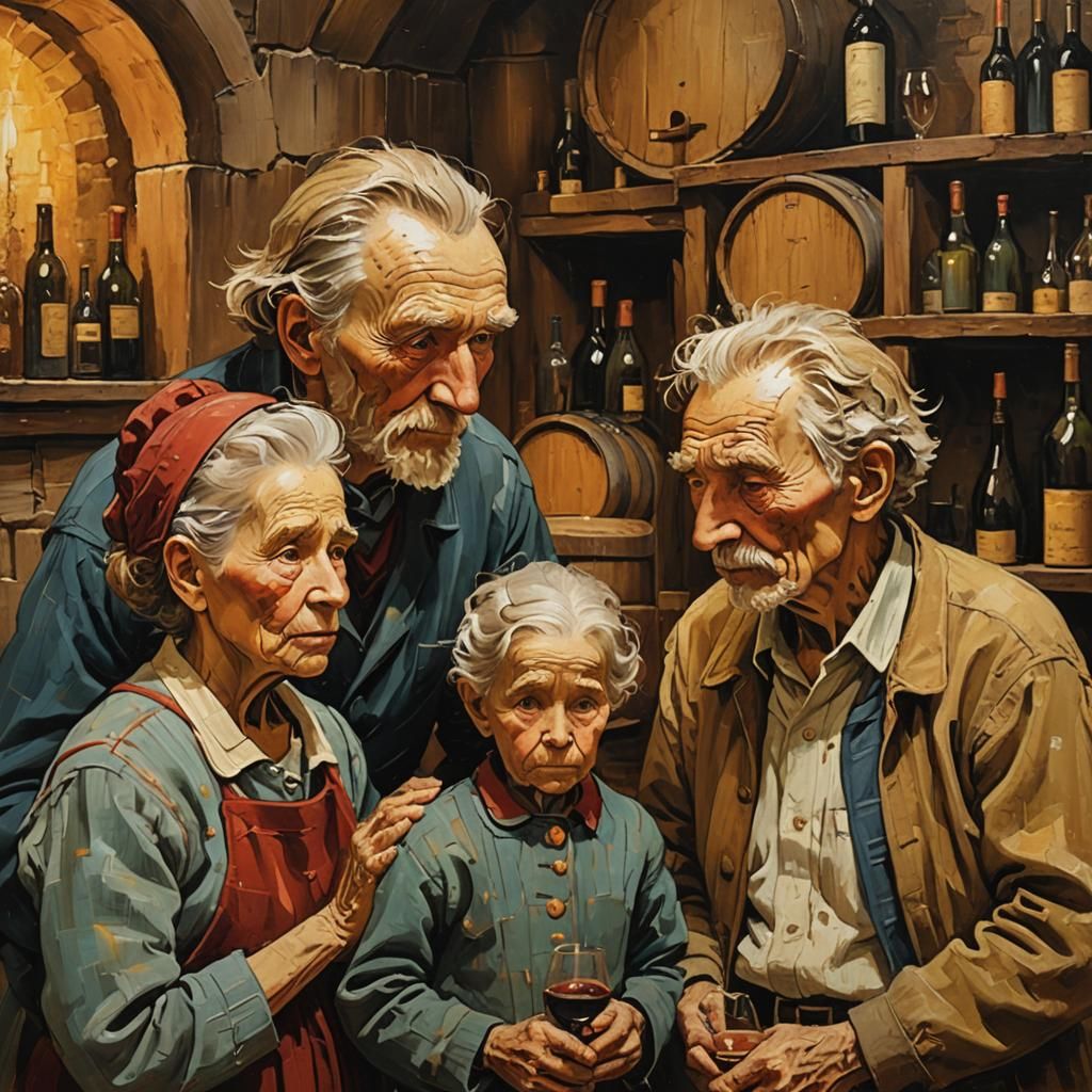 Nostalgic Wine Cellar Visit: An Oil Painting