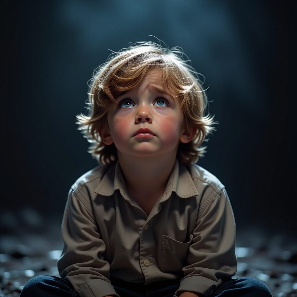 Sorrowful Boy Cries in Dramatic Cinematic Style