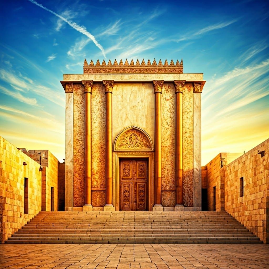 Majestic Temple in Jerusalem at Sunrise, in Art Nouveau Styl...