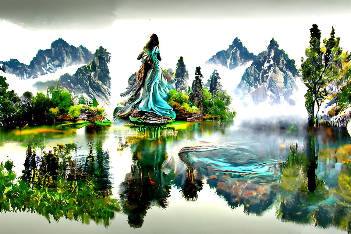 A Chinese Goddess regards the rocky peaks