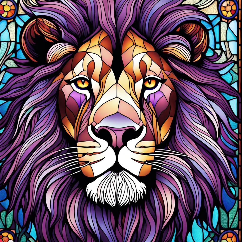 Line Art Lion Stained Glass - AI Generated Artwork - NightCafe Creator