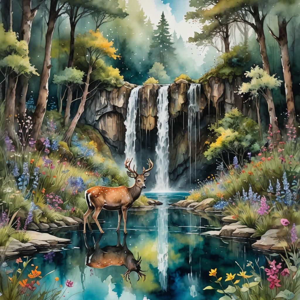 Waterfall and pool scene  by @Art3mi5
