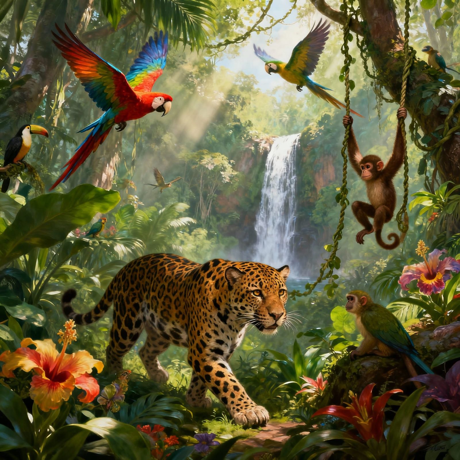 Vibrant Tropical Rainforest With Diverse Wildlife