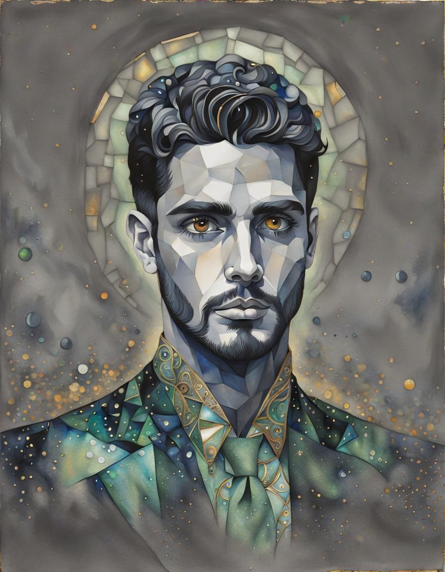 Holographic Sphere with Man, Astral Cosmic Illustration