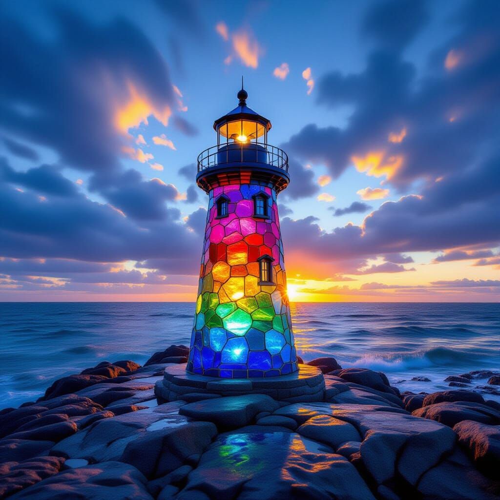 Rainbow Lighthouse  by @joseph