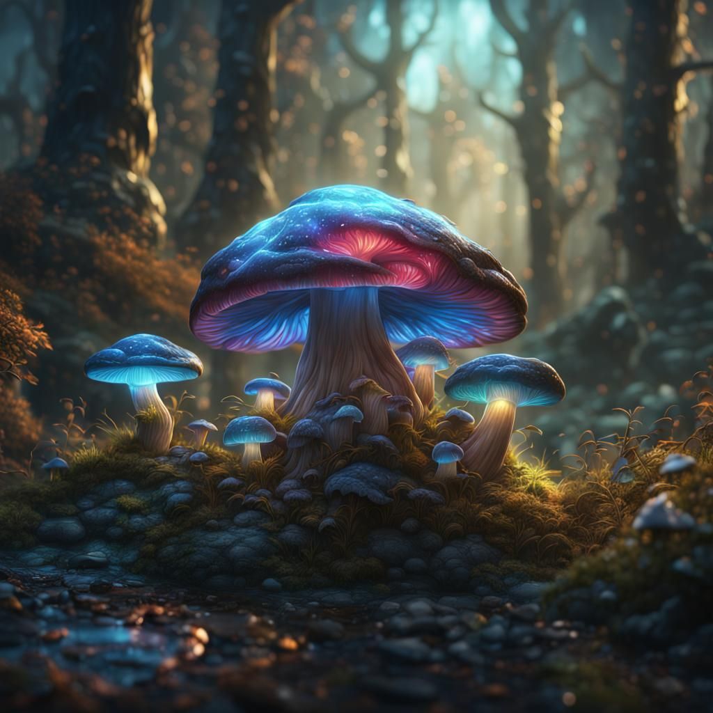 Glass Mushroom: Detailed Fantasy Art in Deep Color