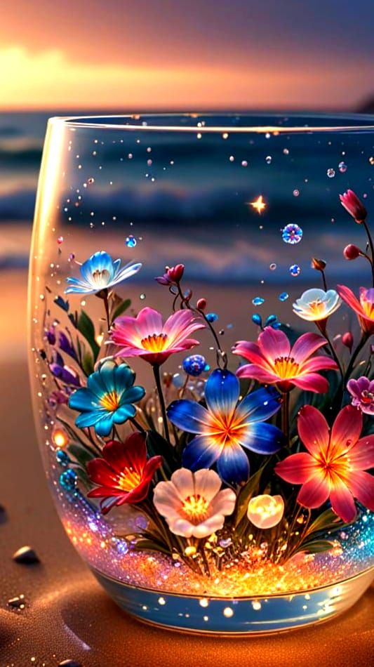 Ethereal Glass Beauty on Beach in Whimsical Art