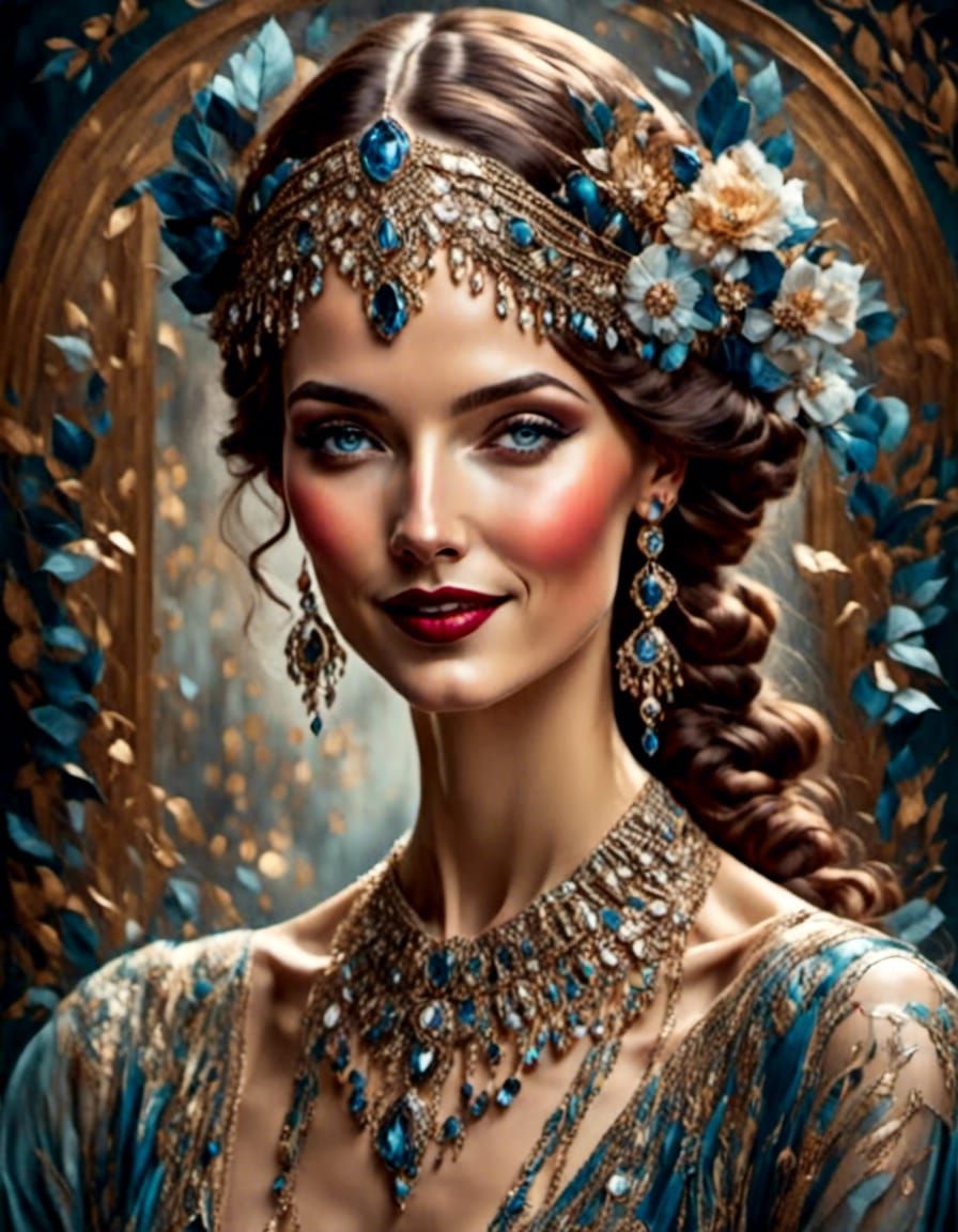 Elegant Woman in Art Deco Clothing and Jewelry