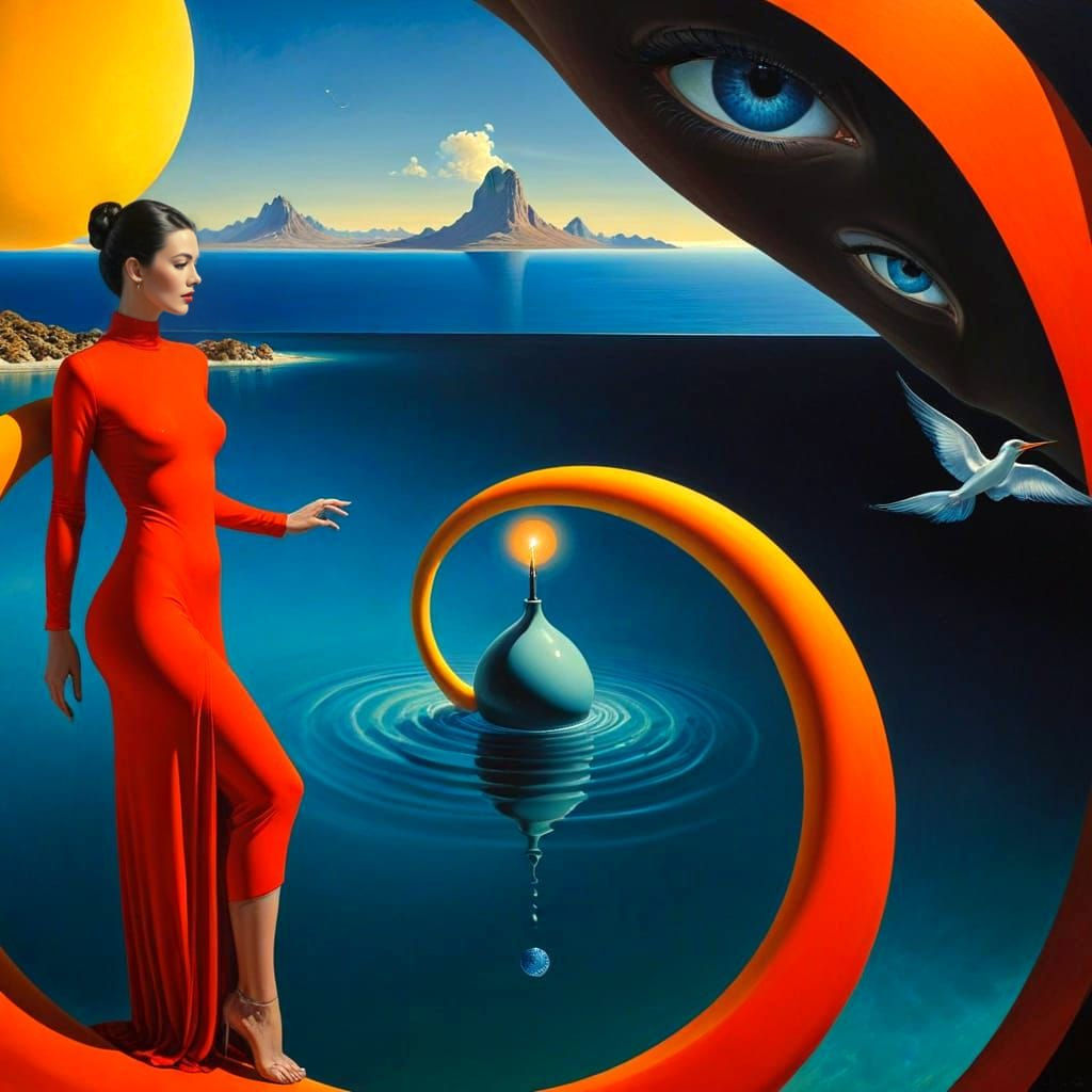 Surreal Portrait of a Joyful Woman in Dream Landscape