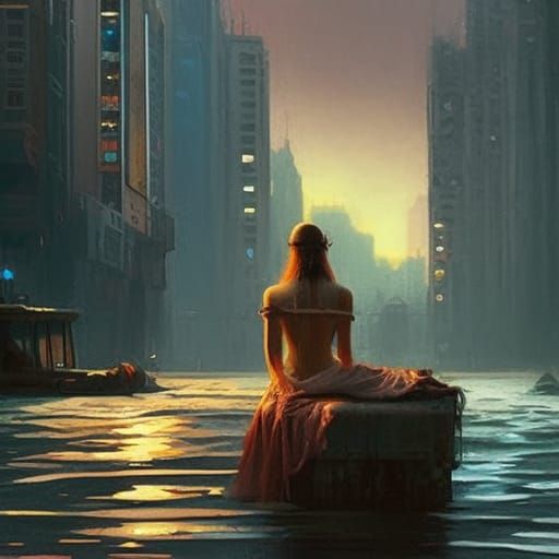 Cyberpunk Sea of the Dead: Hyperrealistic Impressionism