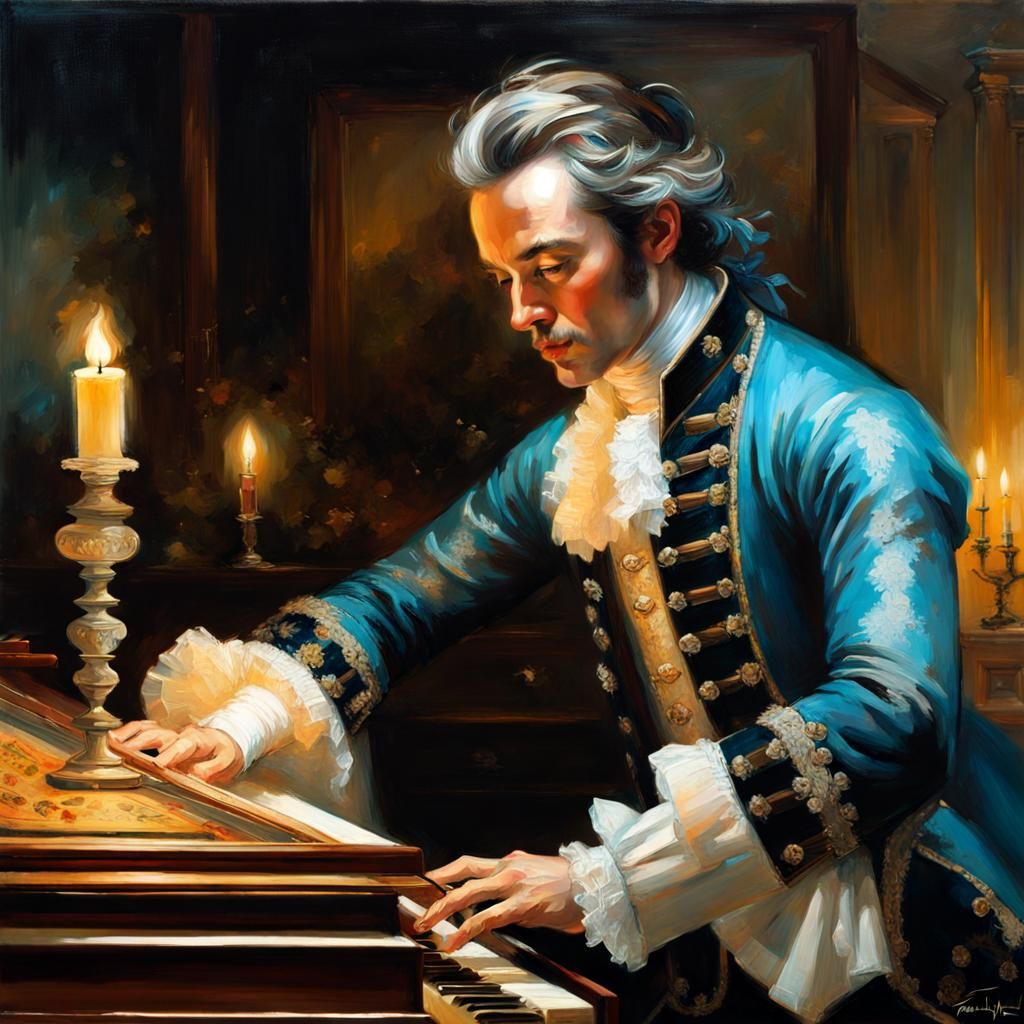 A handsome french man playing the harpsichord  by @Kiristufu