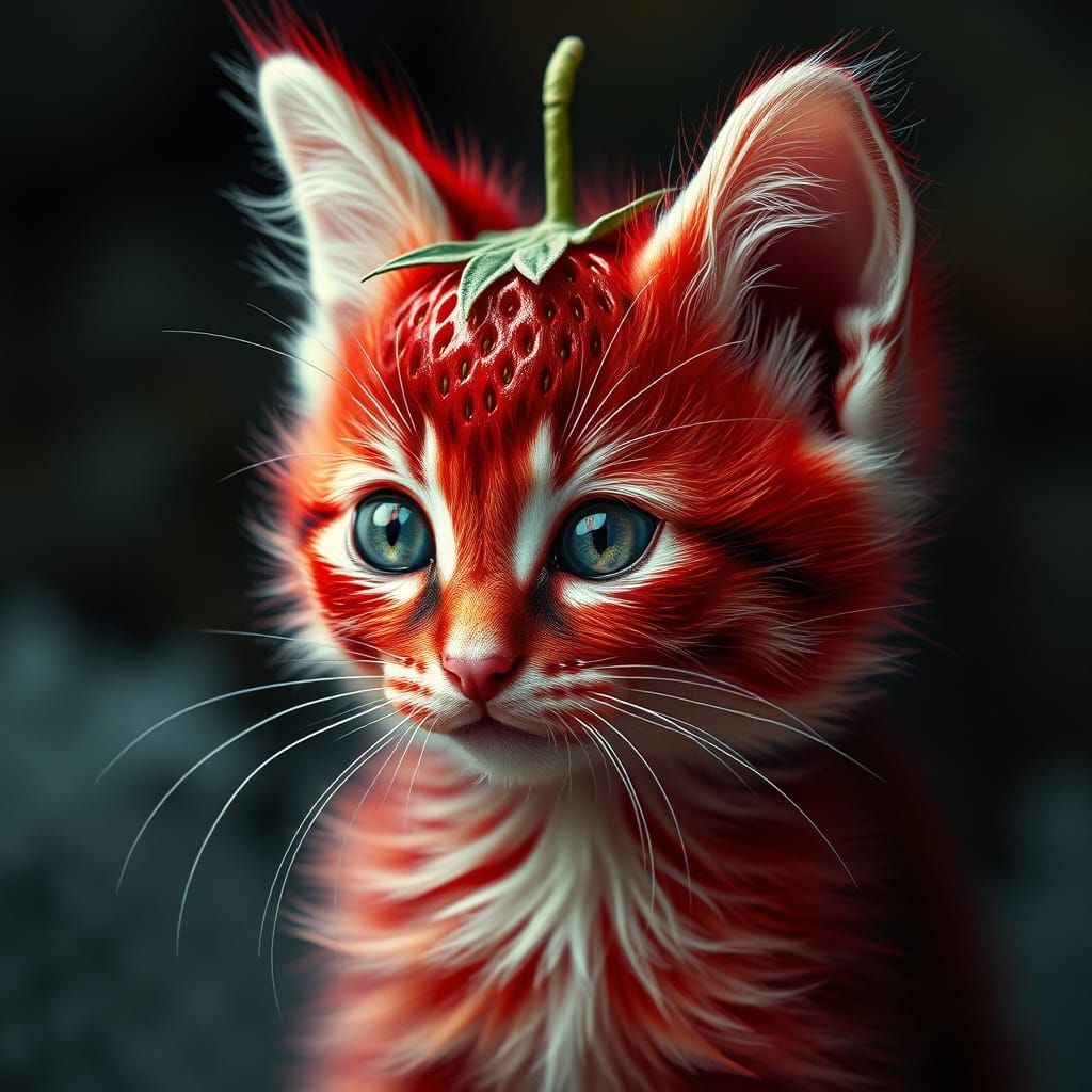 a kitten with fur that resembles a strawberry. Beautiful, by N. C. Winters and Giuseppe Arcimboldo, gustav ...  by @FruitFan