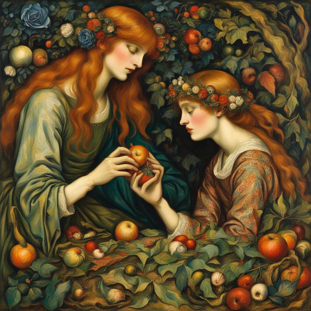 Style of Dante Gabriel Rossetti, Goblin Market - AI Generated Artwork ...