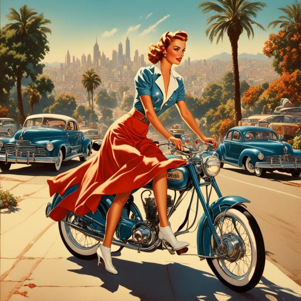 girl on bike <lora:pin-up:1.0> 