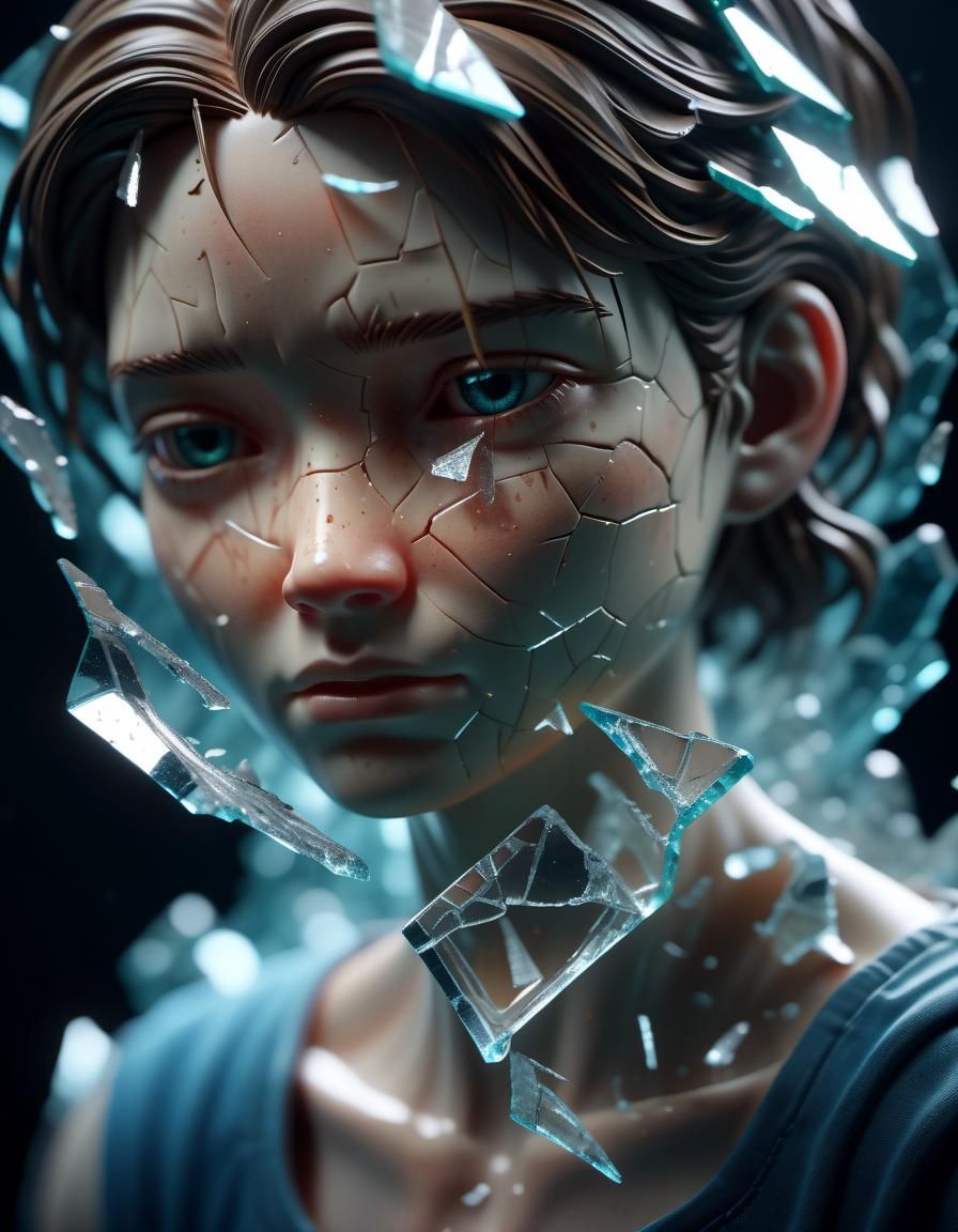 Beautiful cracked Glass figurine breaking into peices, cryin...