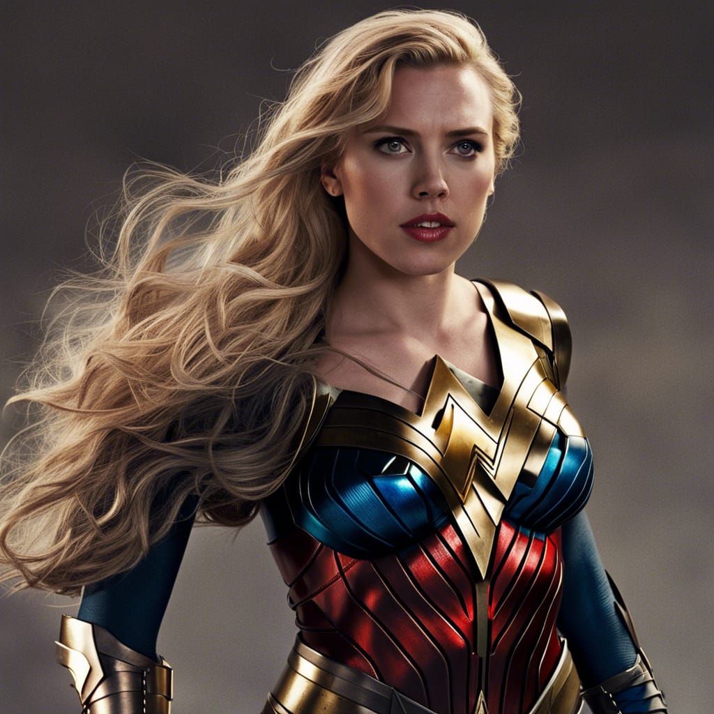 blonde Scarlett Johansson masterpiece monday, wonder woman, with (inviting  eyes: 1.5) and (inviting pose: 1.5), | https://creator.nightcafe.... - AI  Generated Artwork - NightCafe Creator