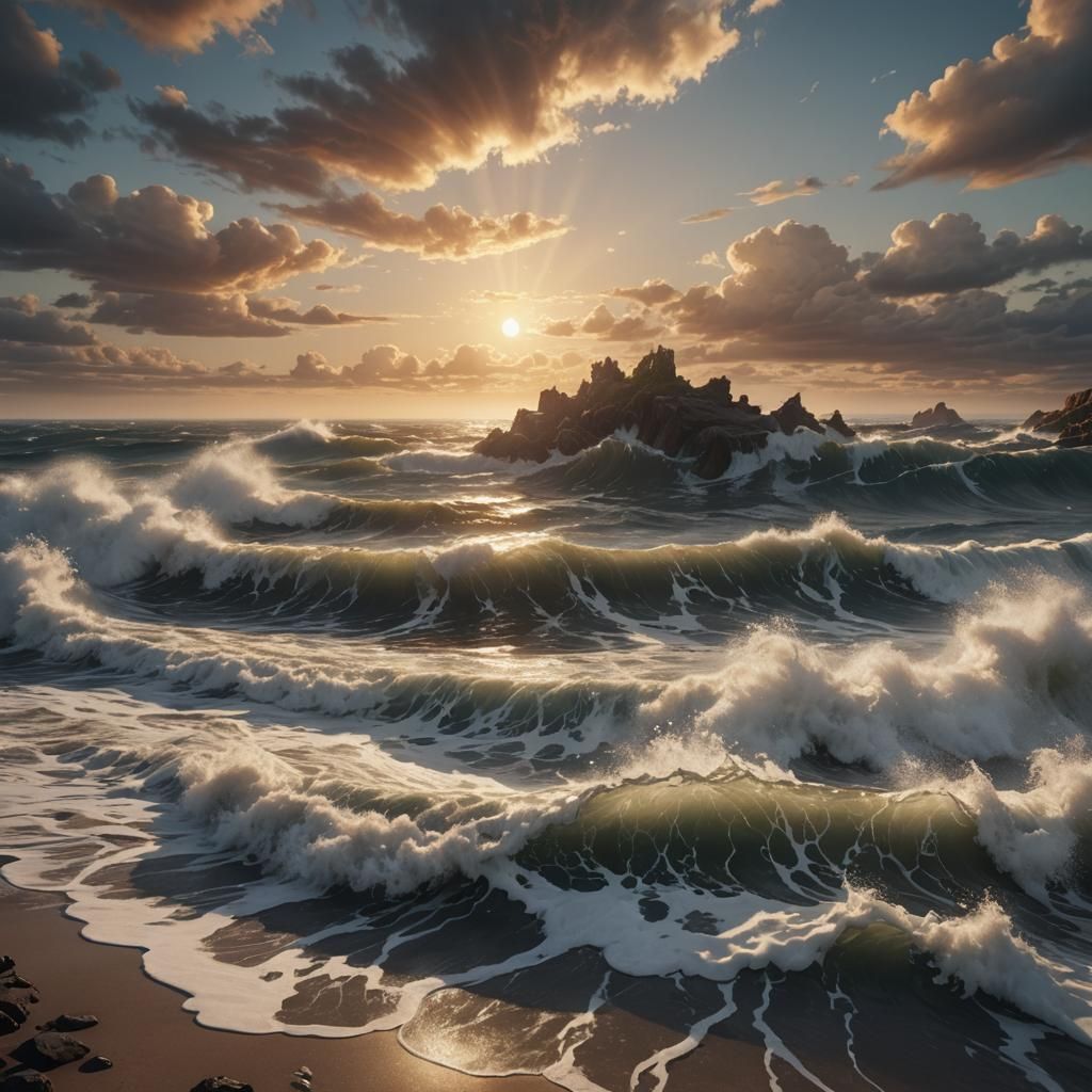 Sunset Clouds Descend on Sea: Matte Painting