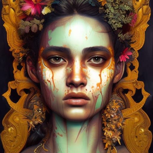 Ornate Beauty with Colorful Face Paint - AI Generated Artwork ...