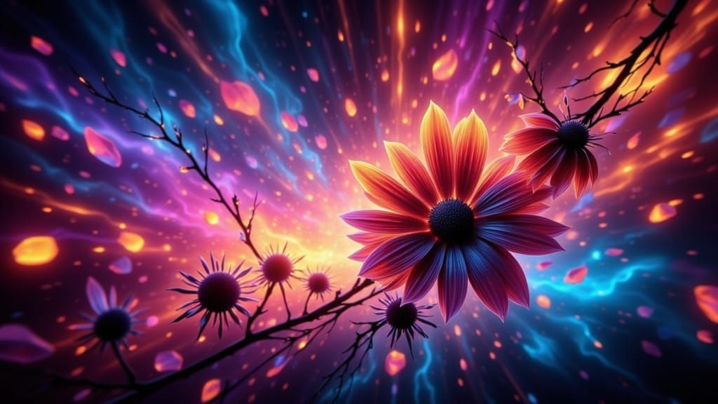 Vibrant Silhouette Flower with Glowing Cracks