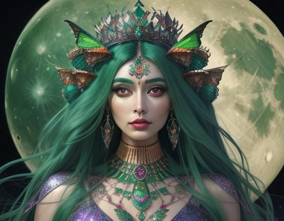 beautiful pretty face 6 arms queen human goddess green Luner Indian ...