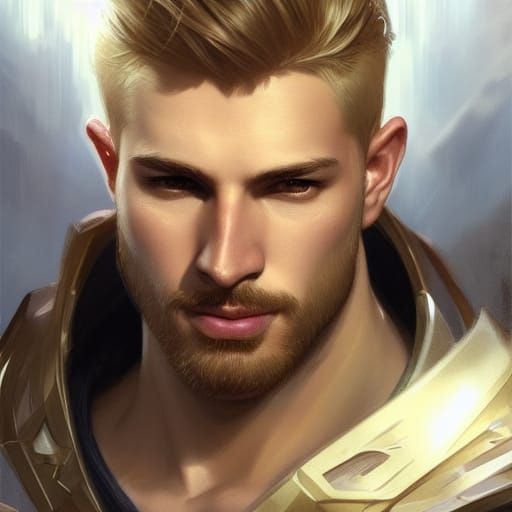 Fantasy Attractive Male Paladin with short blond hair and li...