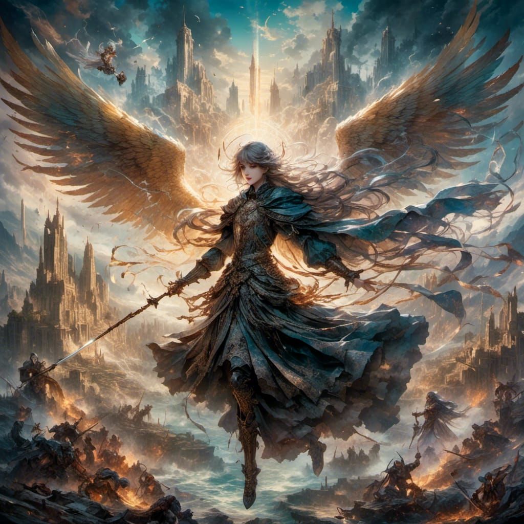 <lora:Fealty:1.0> Double exposure  flying above a warzone, <lora:
Fealty:1.0> gossamer transparent Arch ...  by @Pjrockey