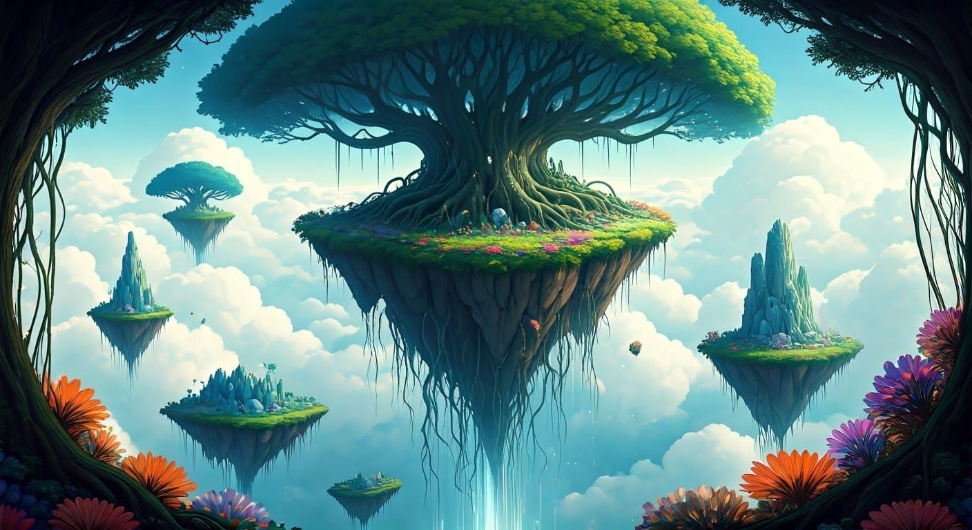 Ethereal Islands in a Kaleidoscopic Cloudscape