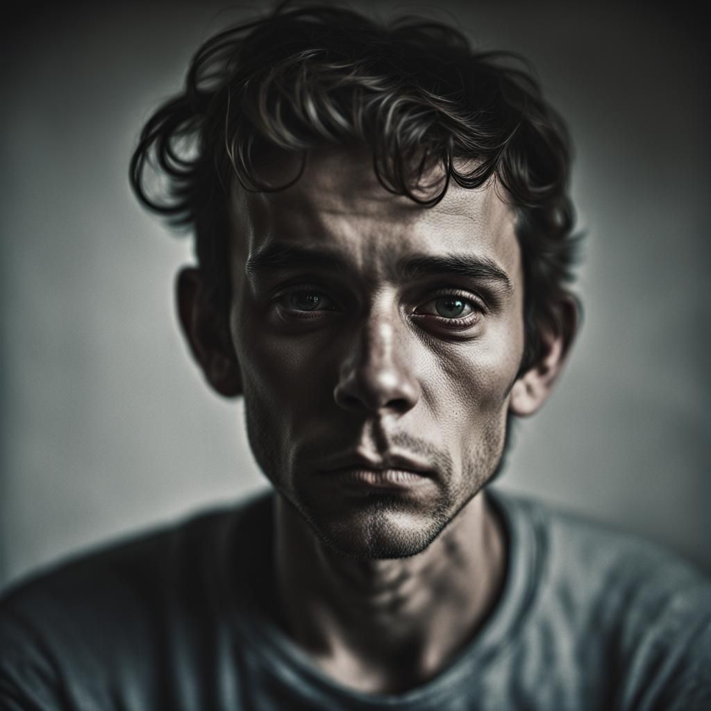 portrait of very sad young man