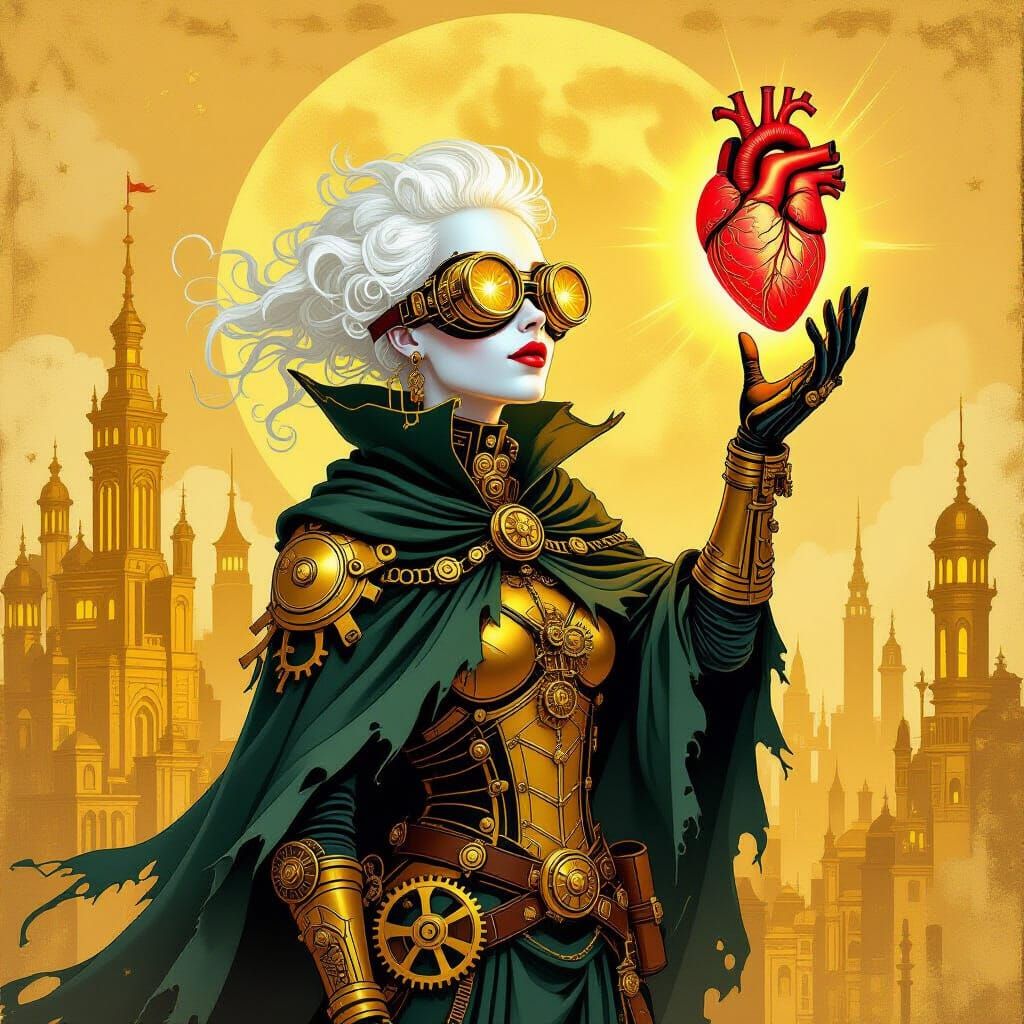 Steampunk Albino Figure with Glowing Heart