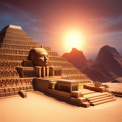Buddha Meditating in Egyptian Pyramids, Dark Fantasy Art